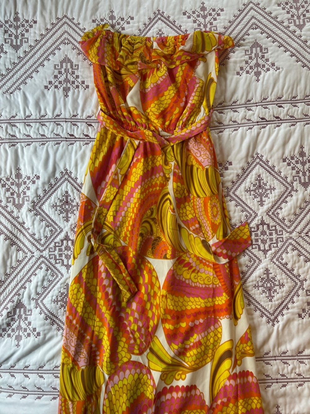 Banana Republic Trina Turk Collection  Yellow & Pink StraplessPrinted Maxi Dress